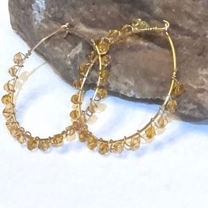Gold hoop earrings  with citron dangles